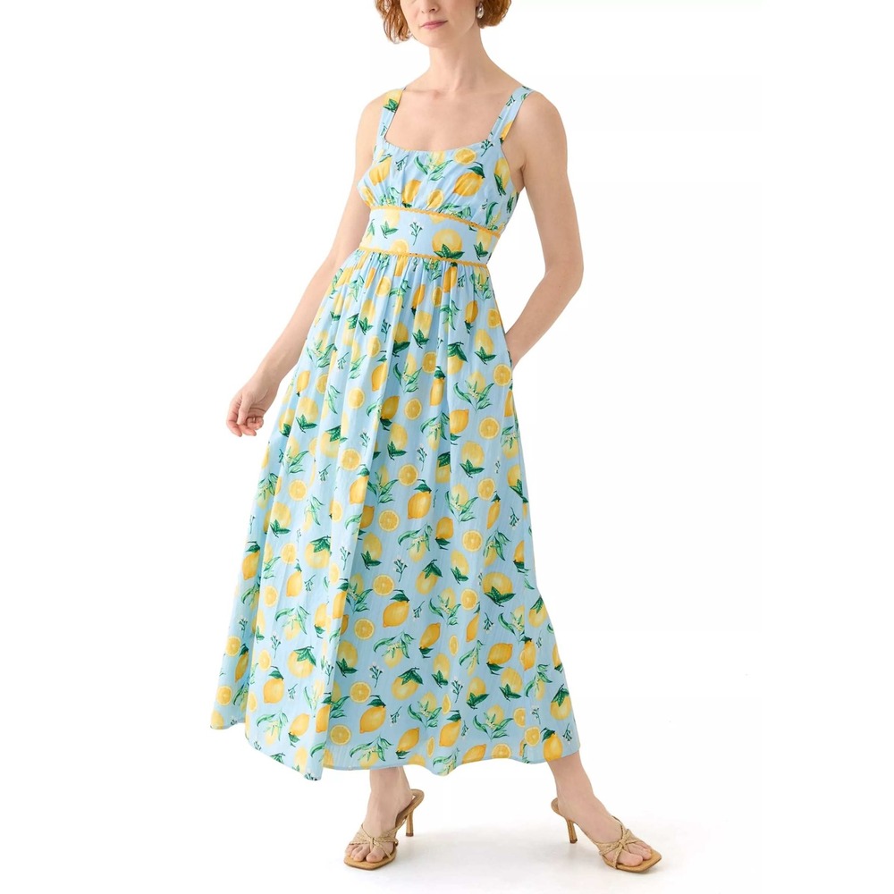 NWOT Maison Tara Blue Women's Fruit Printed Scoop Neck Dress Size 4